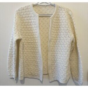 Handmade Ivory Open Knit Cardigan Sweater Women’s Medium Open Front Textured